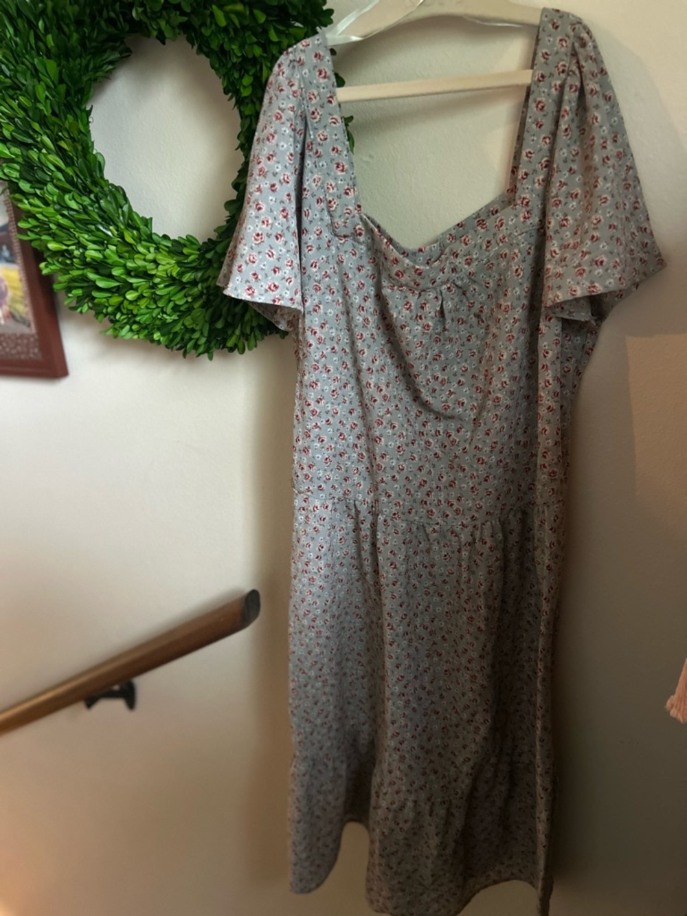 Monteau light blue Midi Dress with Red Floral Print